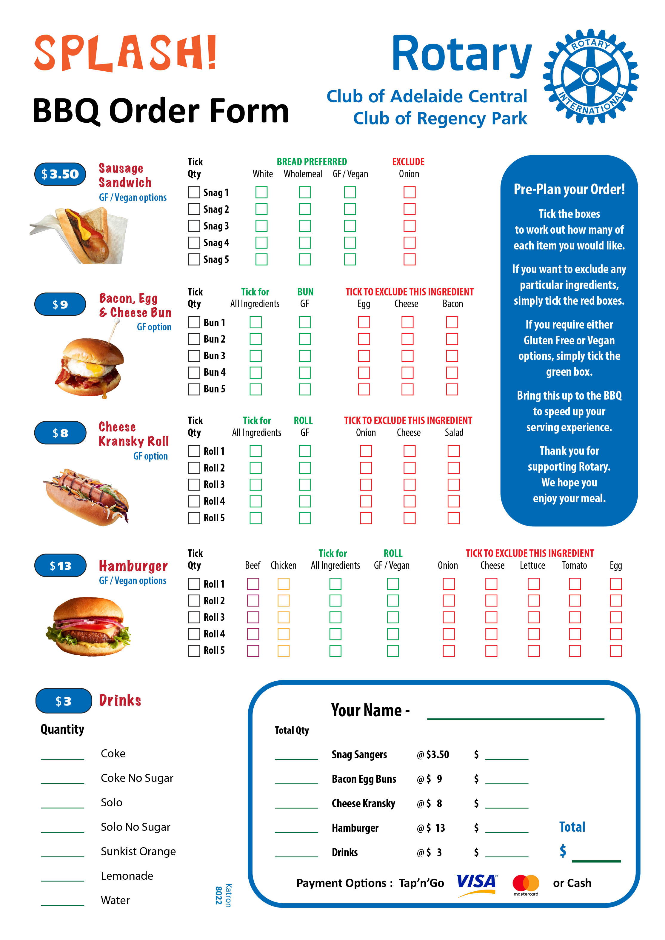 SPLASH 2025 BBQ order form